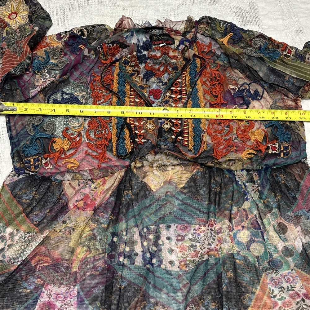 Johnny Was Biya Illyana Mesh Blouse Embroidered Size L Womens - Picture 7 of 15